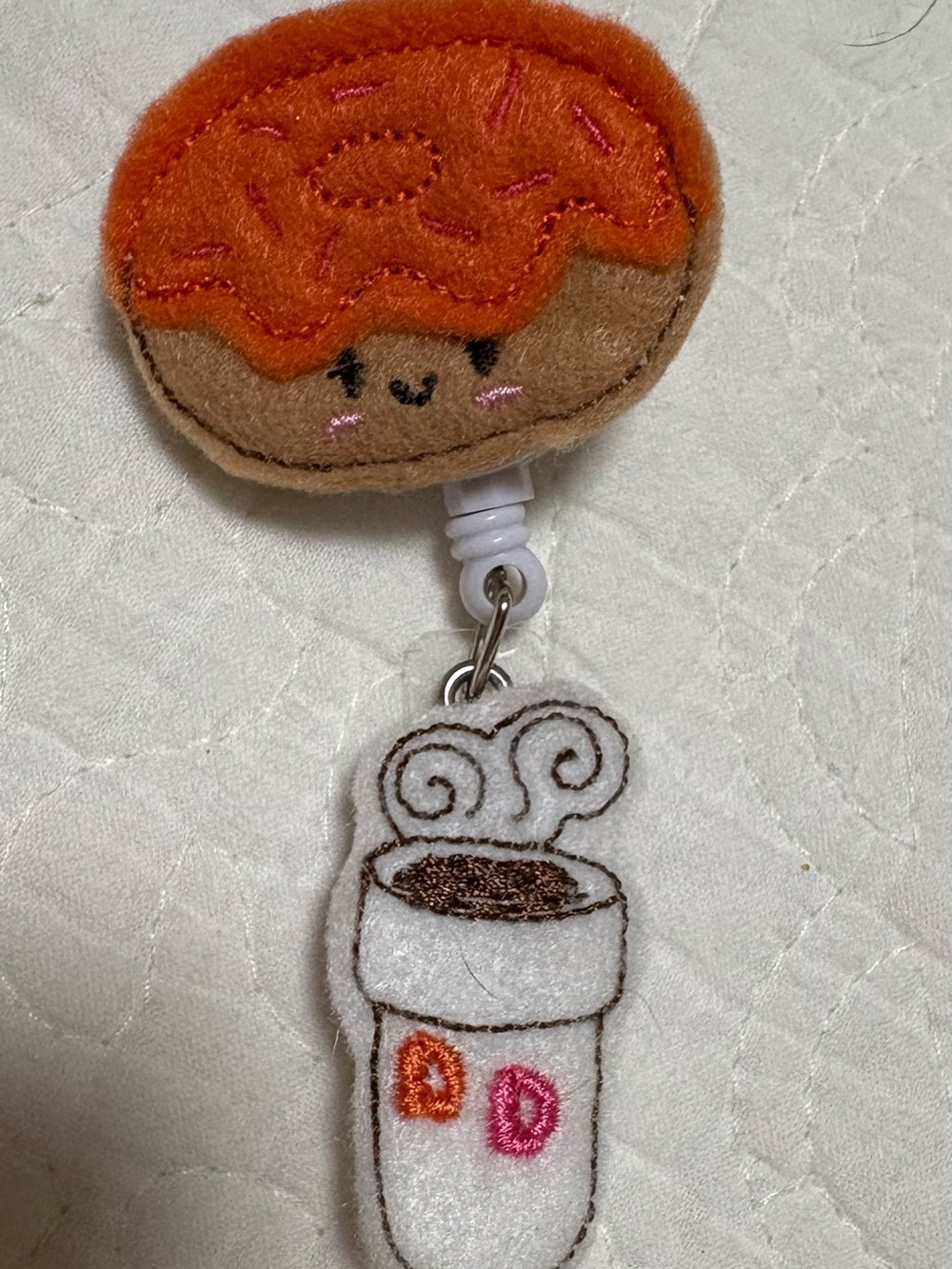 Felt Donut & Coffee Cup Badge Reel — Orange and Brown